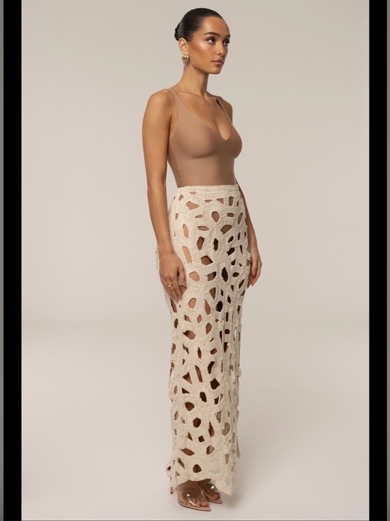 JLUXLABEL Dresses & Skirts - JLUXLABEL ECRU COASTAL BREEZE Crochet Maxi Skirt with Openwork Pattern